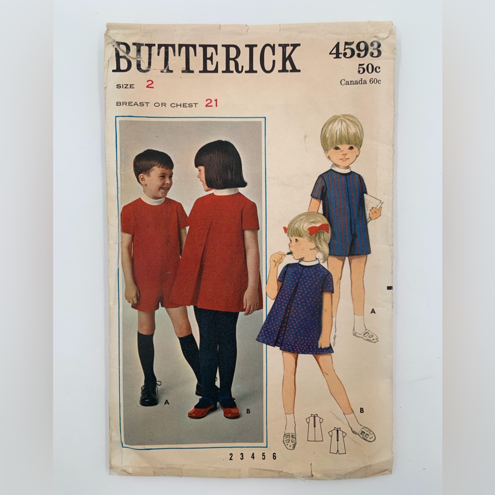 New Listing🌹Vintage Butterick #4593 Children’s Jumpsuit & Dress Sewing Pattern